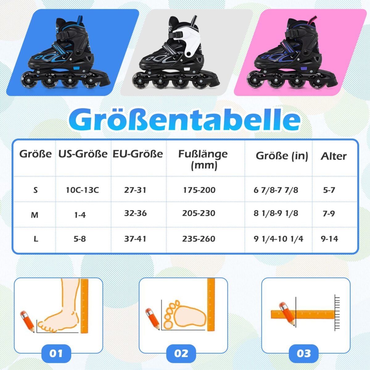 Reguliuojami vaikiški riedučiai su šviečiančiais ratukais 37-41 (EU) (Juoda ir balta) – Paveikslėlis 2