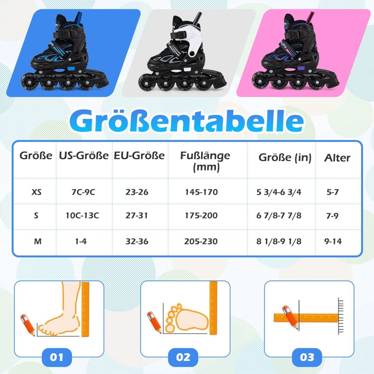 Reguliuojami vaikiški riedučiai su šviečiančiais ratukais 27-31 (EU) (Juoda ir balta) – Paveikslėlis 2