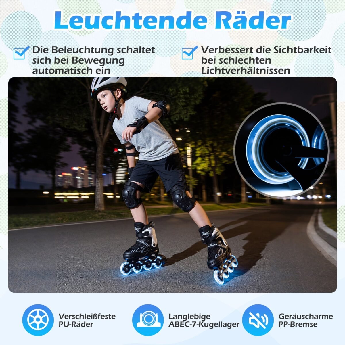 Reguliuojami vaikiški riedučiai su šviečiančiais ratukais 37-41 (EU) (Juoda ir balta) – Paveikslėlis 4