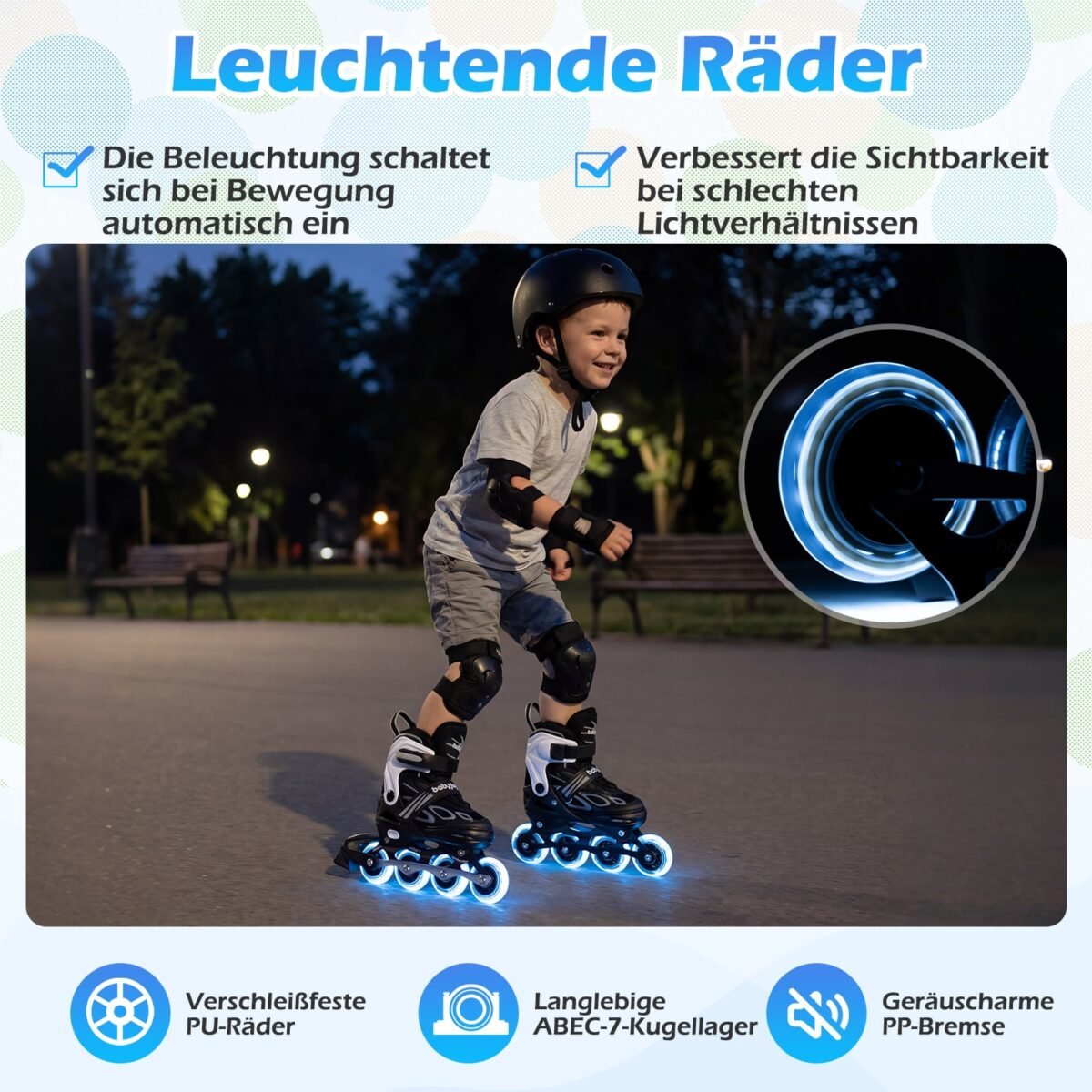 Reguliuojami vaikiški riedučiai su šviečiančiais ratukais 27-31 (EU) (Juoda ir balta) – Paveikslėlis 4