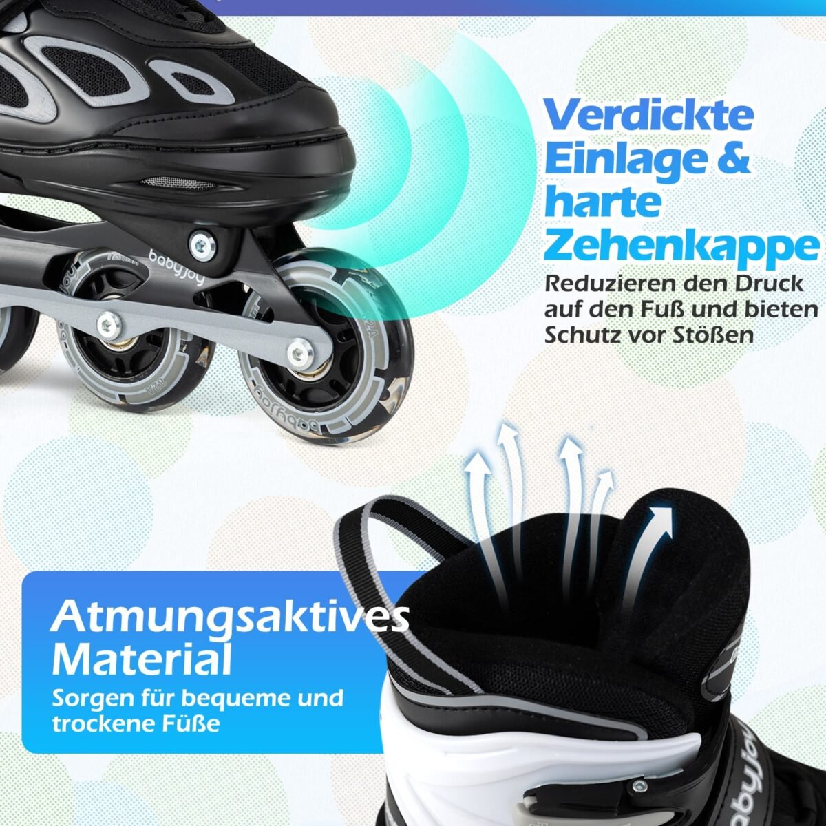 Reguliuojami vaikiški riedučiai su šviečiančiais ratukais 37-41 (EU) (Juoda ir balta) – Paveikslėlis 5