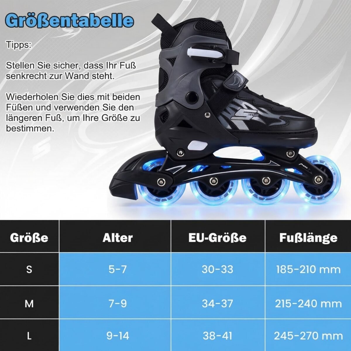 Reguliuojami vaikiški riedučiai su šviečiančiais ratukais EU 34-37 (Pilka) – Paveikslėlis 2