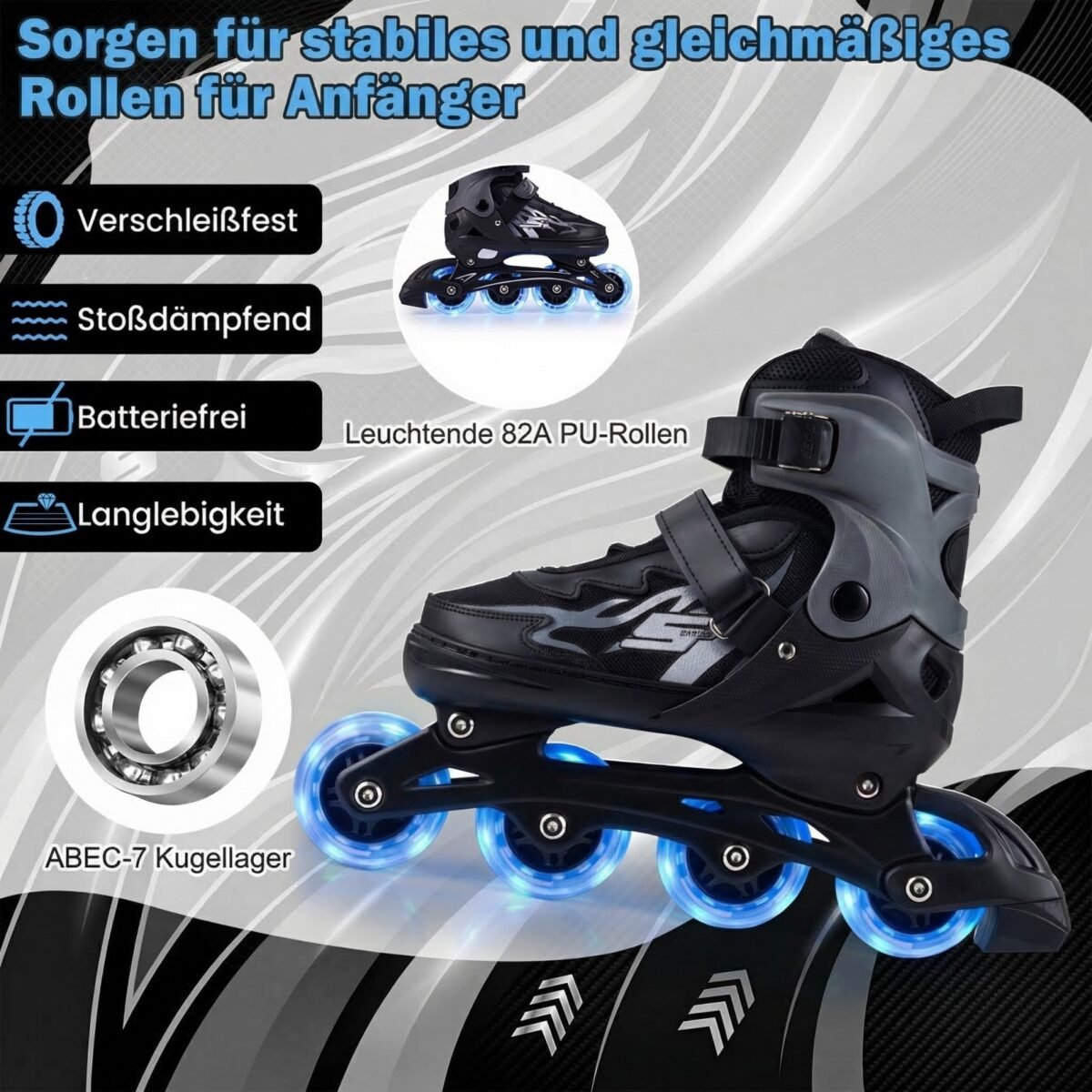 Reguliuojami vaikiški riedučiai su šviečiančiais ratukais EU 34-37 (Pilka) – Paveikslėlis 4