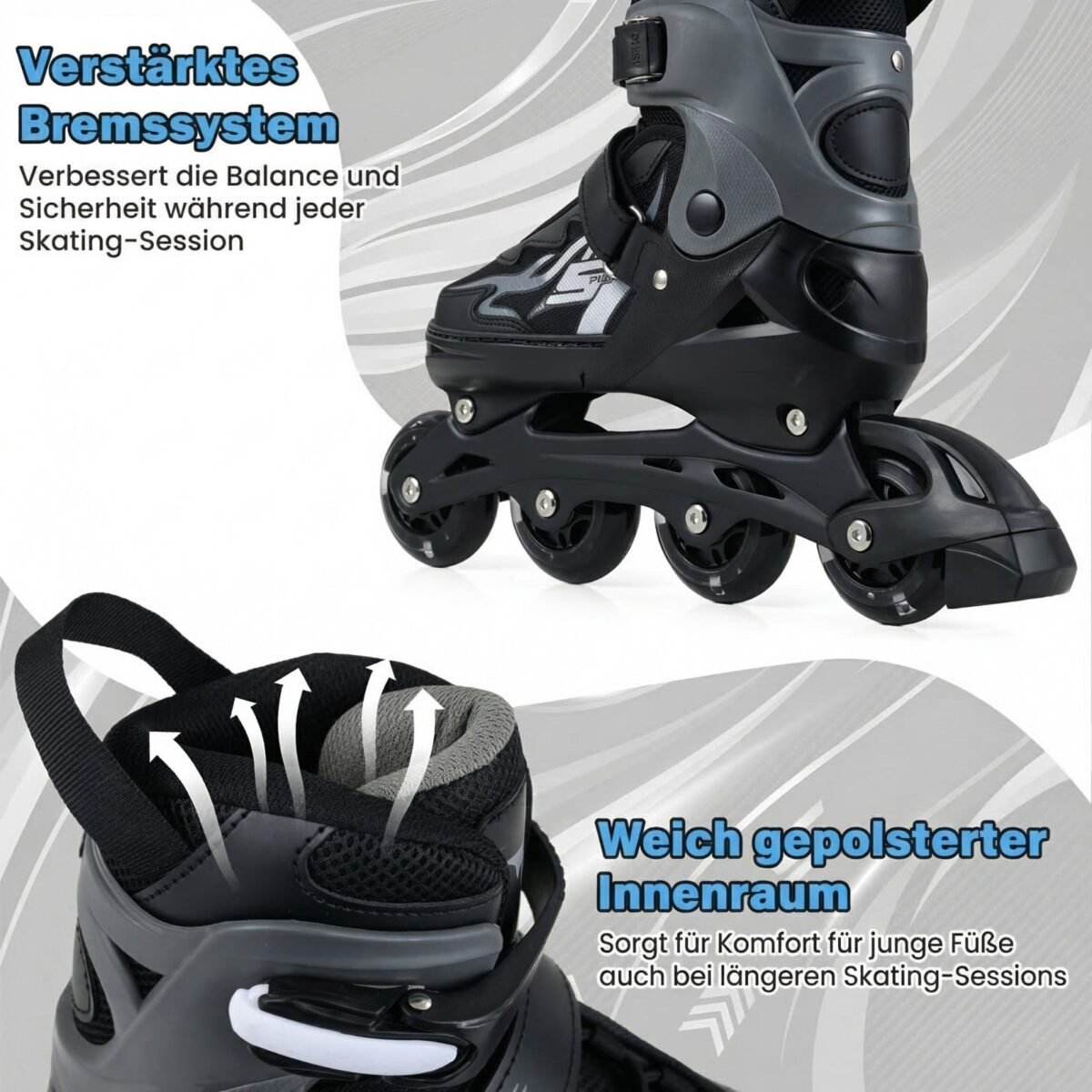 Reguliuojami vaikiški riedučiai su šviečiančiais ratukais EU 34-37 (Pilka) – Paveikslėlis 5