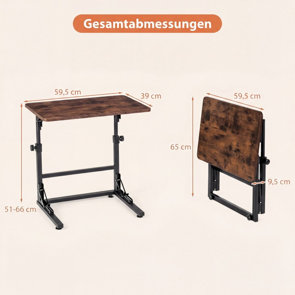 Reguliuojamo aukščio sulankstomas C formos staliukas (Kaimiška ruda) – Paveikslėlis 2