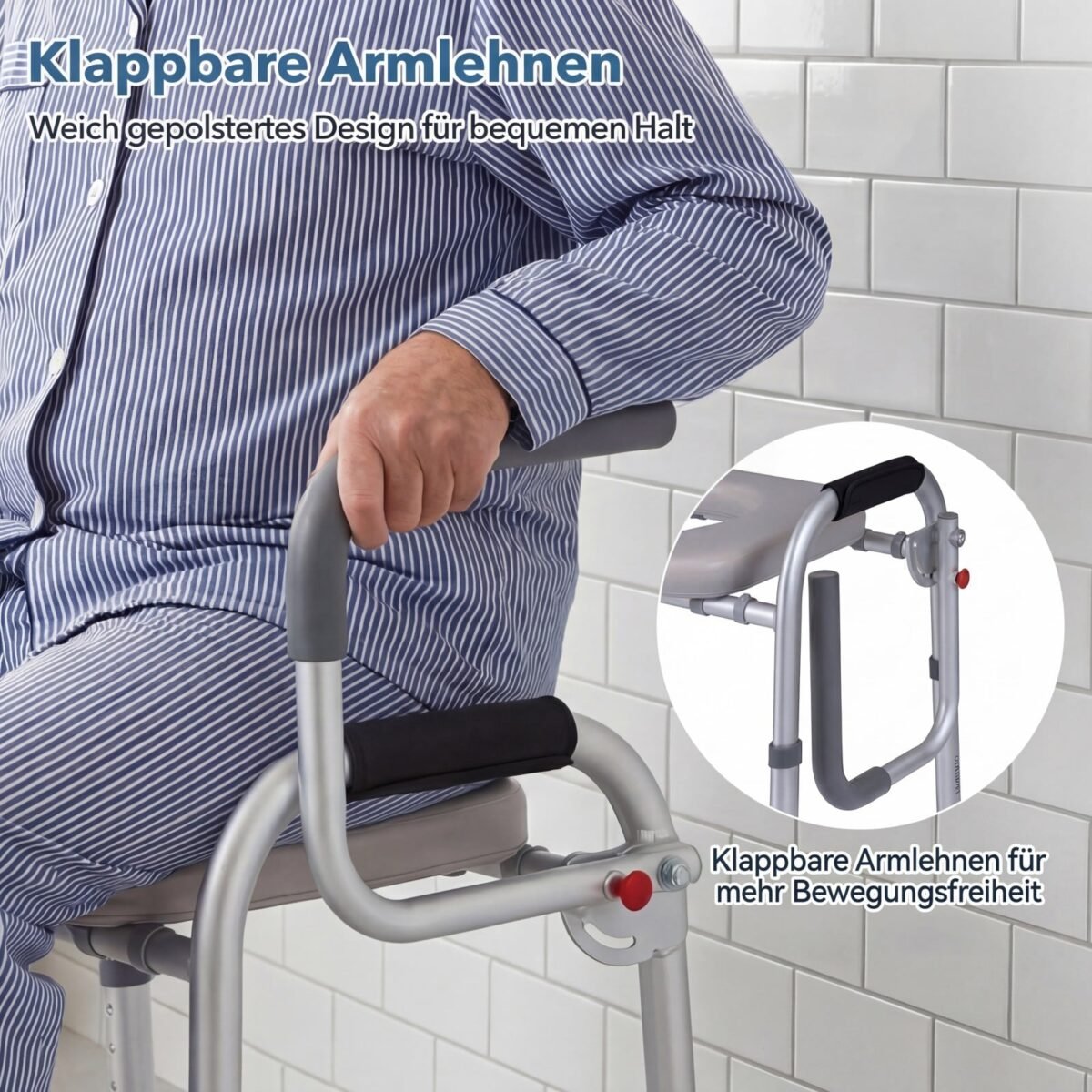 Reguliuojamo aukščio tualeto paaukštinimas su atlenkiamomis atramomis (Balta) – Paveikslėlis 4