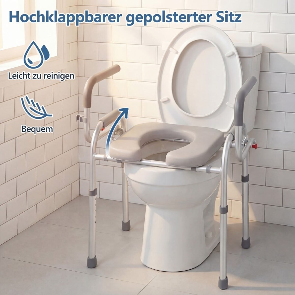 Reguliuojamo aukščio tualeto paaukštinimas su atlenkiamomis atramomis (Balta) – Paveikslėlis 5