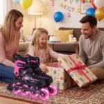 Reguliuojamos vaikiškos riedučiai-pačiūžos su šviečiančiais ratais EU 38-41 (Rožinė) – Paveikslėlis 5