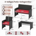 Rotango lauko baldų komplektas su dvisėde sofa kėdėmis ir staliuku (Raudona)