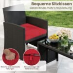 Rotango lauko baldų komplektas su dvisėde sofa kėdėmis ir staliuku (Raudona)