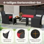 Rotango lauko baldų komplektas su dvisėde sofa kėdėmis ir staliuku (Raudona)