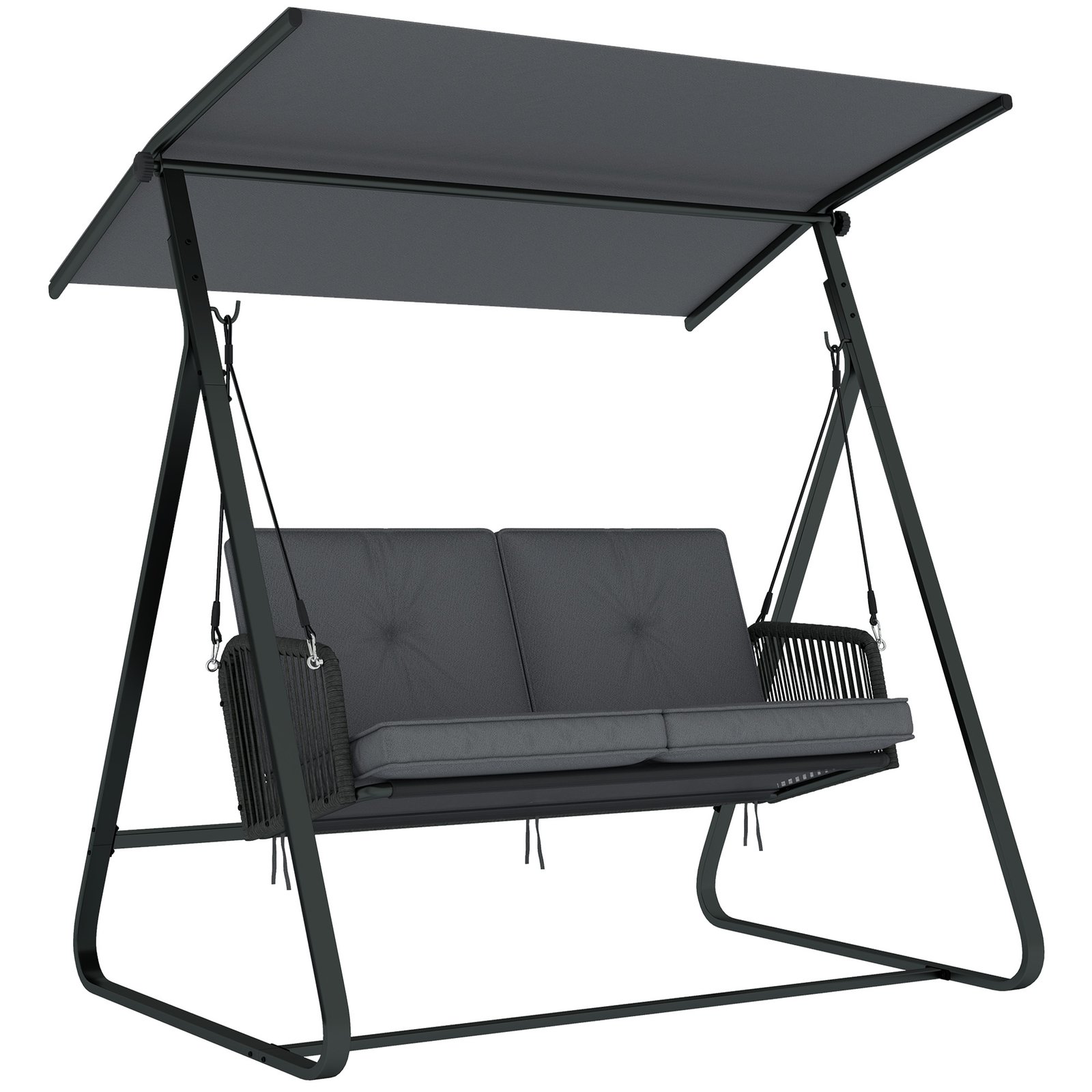 Rotango sodo dvietės sūpuoklės su reguliuojamu stogeliu