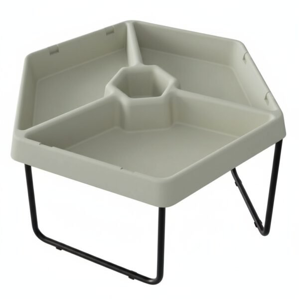 Šešiakampis sensorinis staliukas su 3 skyreliais ir reguliuojamu aukščiu