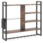 Šešiapakopė pakabinama sieninė lentyna su kabliukais ir šonine kišene (Rūdiškai ruda)