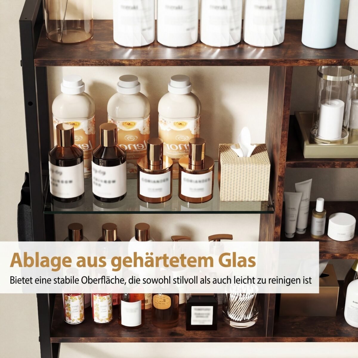 Šešiapakopė pakabinama sieninė lentyna su kabliukais ir šonine kišene (Rūdiškai ruda) – Paveikslėlis 5