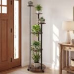 Šešių lygių augalų stovas su LED apšvietimu ir ratukais (Ruda ir juoda) – Paveikslėlis 2