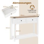 Siauras konsolinis staliukas su dviem stalčiais ir atvira lentyna (Balta) – Paveikslėlis 2