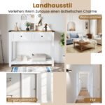 Siauras konsolinis staliukas su dviem stalčiais ir atvira lentyna (Balta) – Paveikslėlis 3