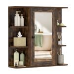 Sieninė veidrodinė spintelė vonios kambariui su 3 lentynomis ir 6 skyriais (Rusvai ruda)