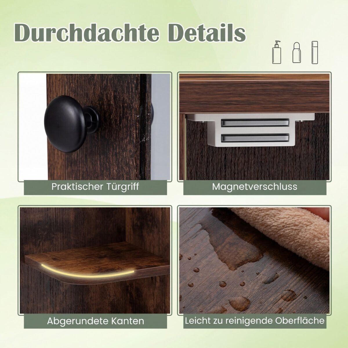 Sieninė veidrodinė spintelė vonios kambariui su 3 lentynomis ir 6 skyriais (Rusvai ruda) – Paveikslėlis 3