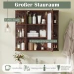 Sieninė veidrodinė spintelė vonios kambariui su 3 lentynomis ir 6 skyriais (Rusvai ruda) – Paveikslėlis 4