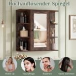 Sieninė veidrodinė spintelė vonios kambariui su 3 lentynomis ir 6 skyriais (Rusvai ruda) – Paveikslėlis 5