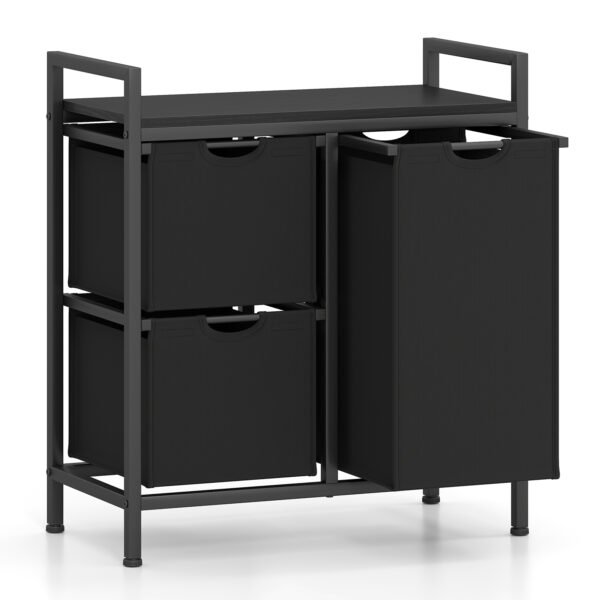 Skalbinių rūšiuoklis su 3 išimamais krepšiais ir lentyna (Juoda)