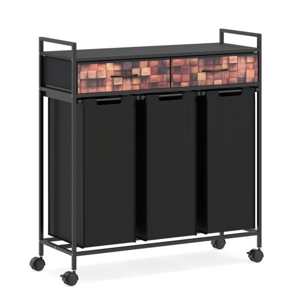 Skalbinių rūšiuotuvas su 3 skyriais ir 2 stalčiais ant ratukų (Ruda + Juoda)