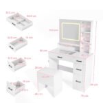 Grožio stalas su LED apšviestu veidrodžiu ir įkrovimo stotele (Balta) – Paveikslėlis 2