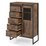 Šoninė spintelė su stumdomomis durimis ir 5 stalčiais (Kaimiška ruda)