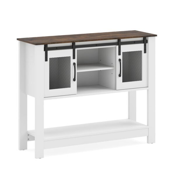 Šoninė spintelė su stumdomomis durimis ir reguliuojamomis lentynomis (Balta)