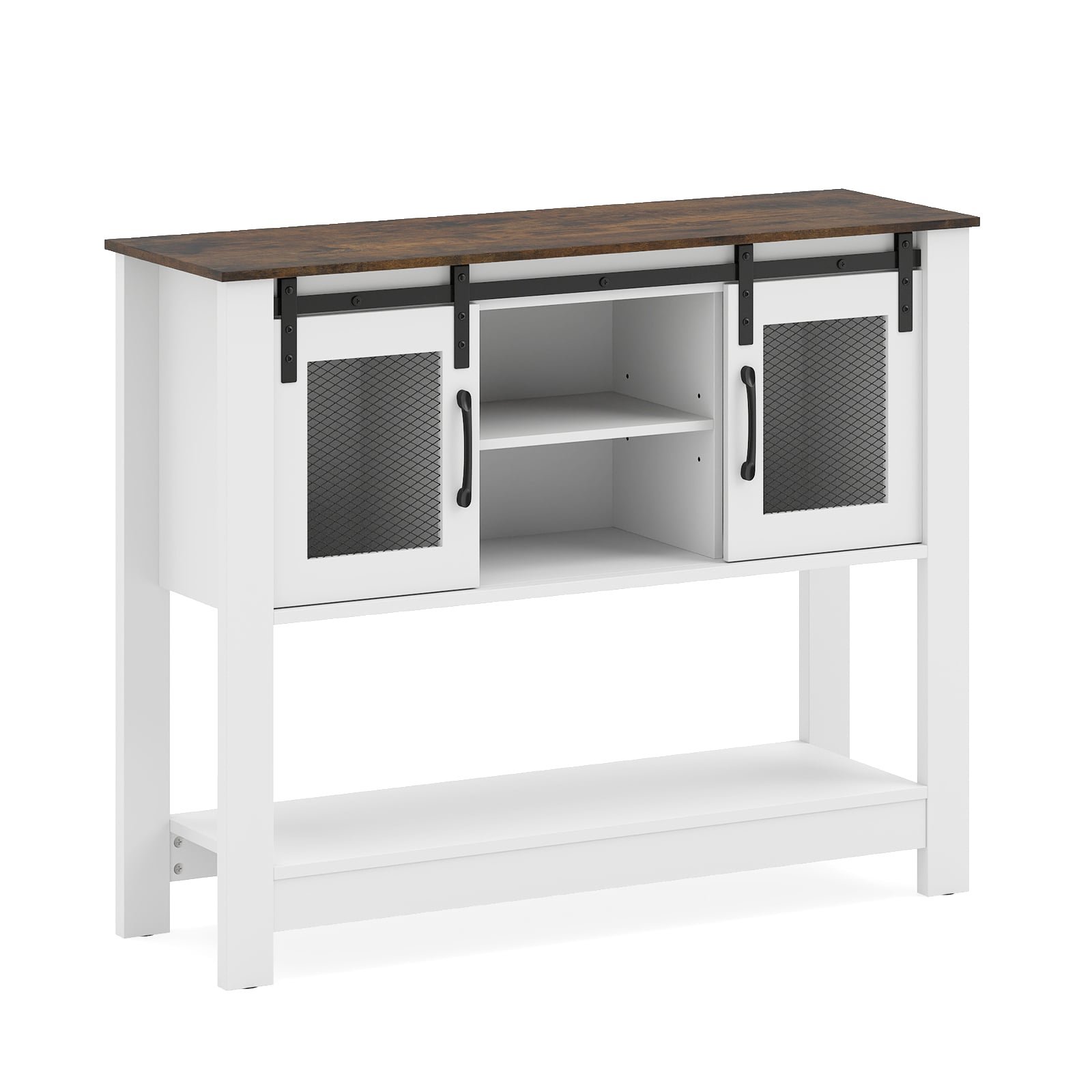 Šoninė spintelė su stumdomomis durimis ir reguliuojamomis lentynomis (Balta)