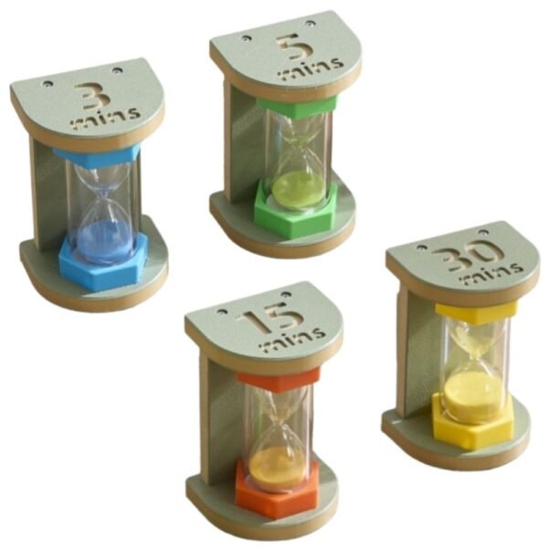 Spalvingas smėlio laikrodžių rinkinys laiko valdymui