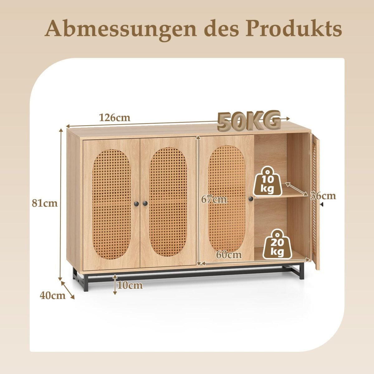 Spintelė su PE rotango durimis ir reguliuojamomis lentynomis (Natūrali) – Paveikslėlis 2