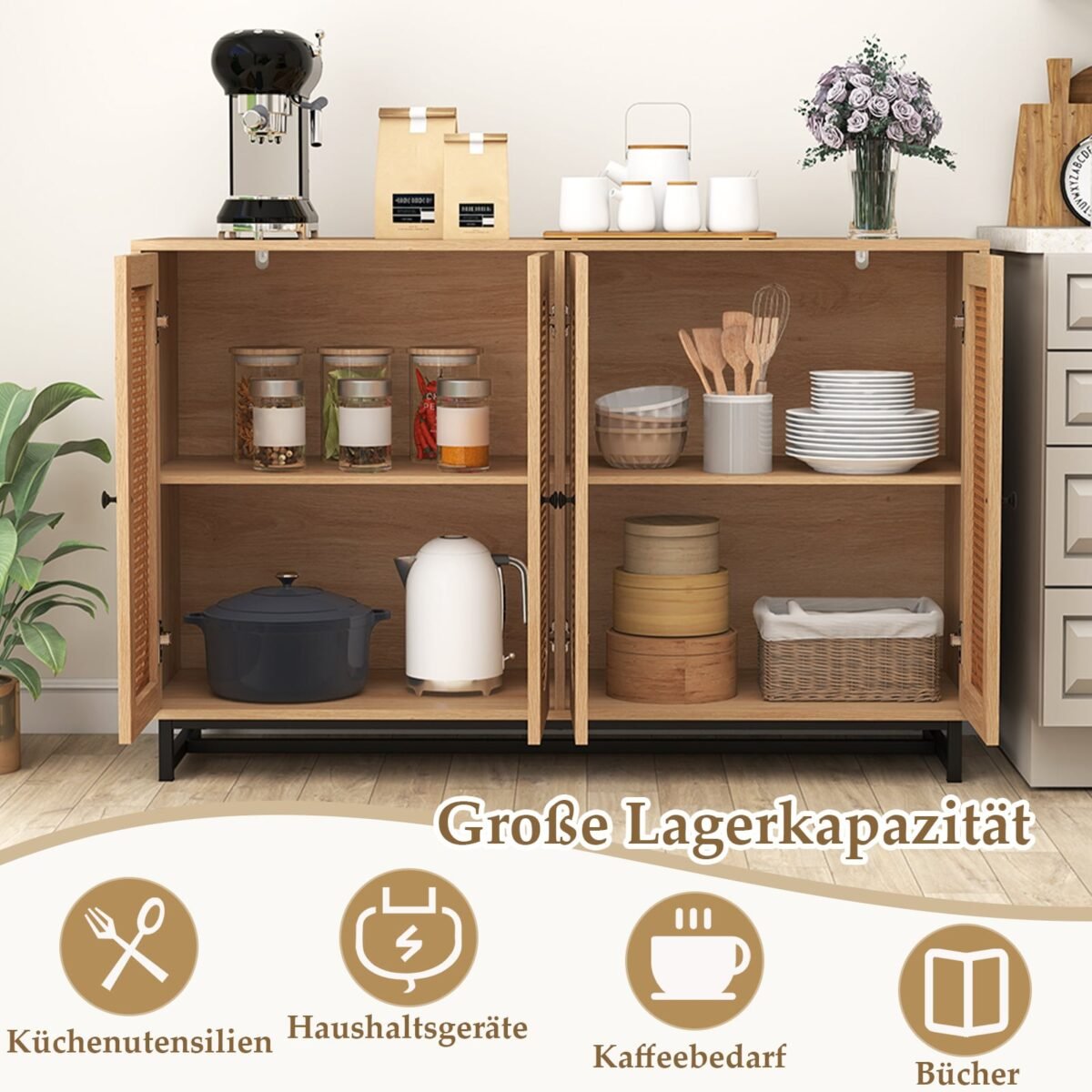 Spintelė su PE rotango durimis ir reguliuojamomis lentynomis (Natūrali) – Paveikslėlis 3