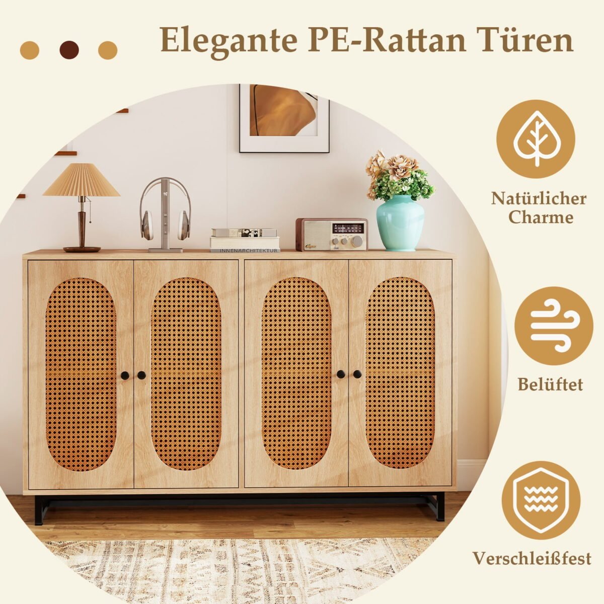 Spintelė su PE rotango durimis ir reguliuojamomis lentynomis (Natūrali) – Paveikslėlis 5