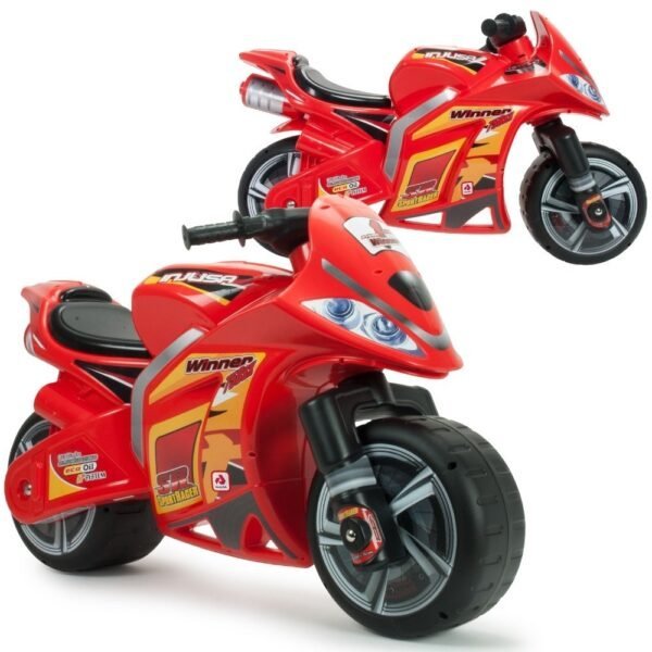 Sportiškas raudonas balansinis motociklas su plačiais ratais