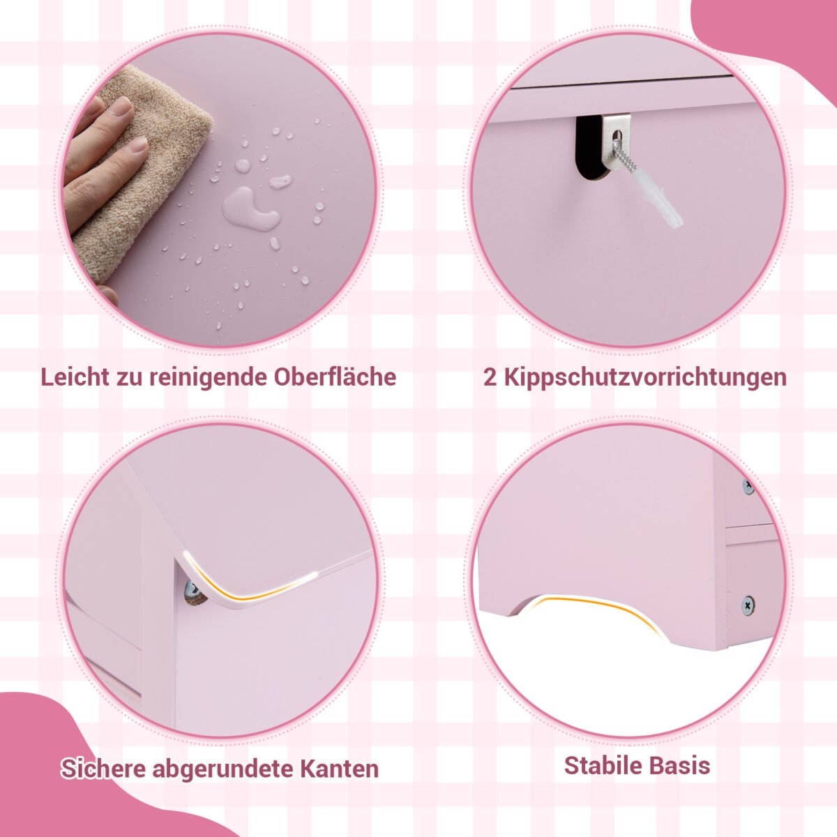 Stogo formos vaikiška drabužių spinta su veidrodžiu ir atvira kabykla (Rožinė) – Paveikslėlis 4