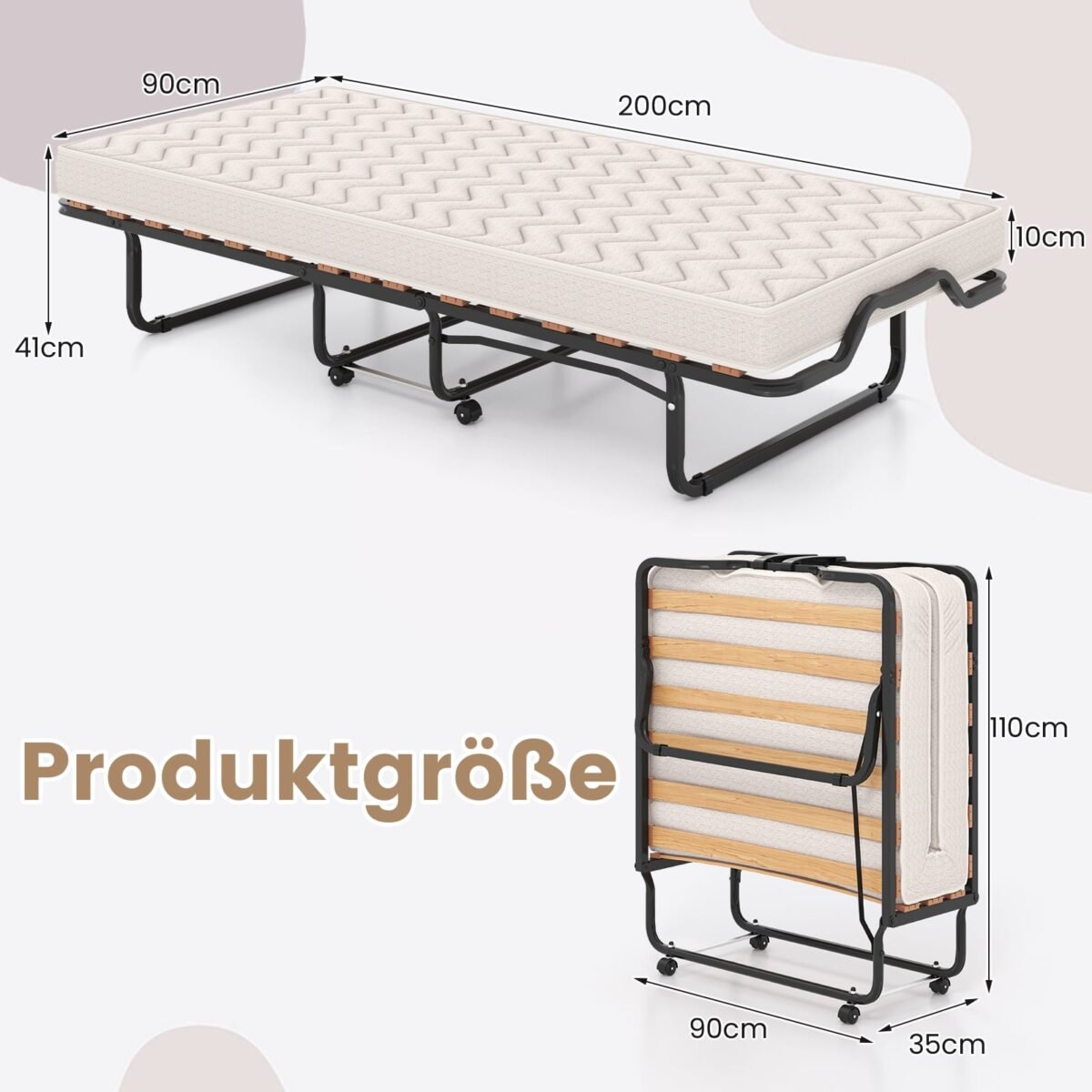 Sudedama lova su atminties putų čiužiniu ir ratukais (Juoda) – Paveikslėlis 2