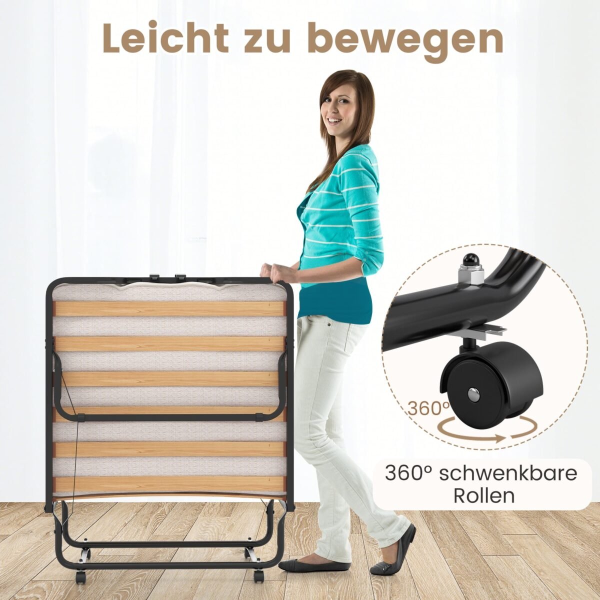 Sudedama lova su atminties putų čiužiniu ir ratukais (Juoda) – Paveikslėlis 3