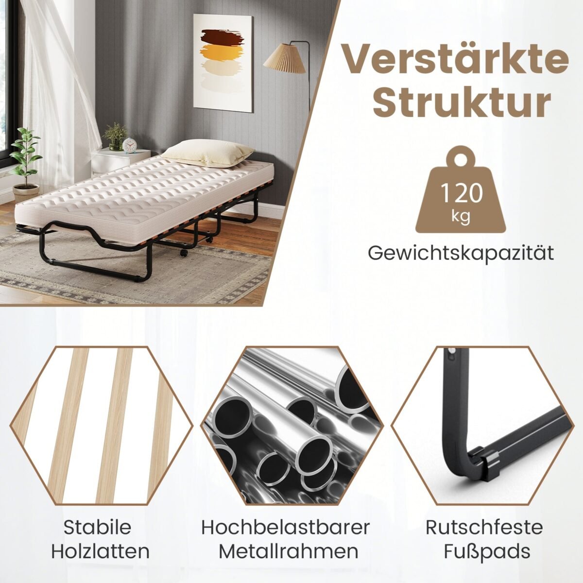 Sudedama lova su atminties putų čiužiniu ir ratukais (Juoda) – Paveikslėlis 4