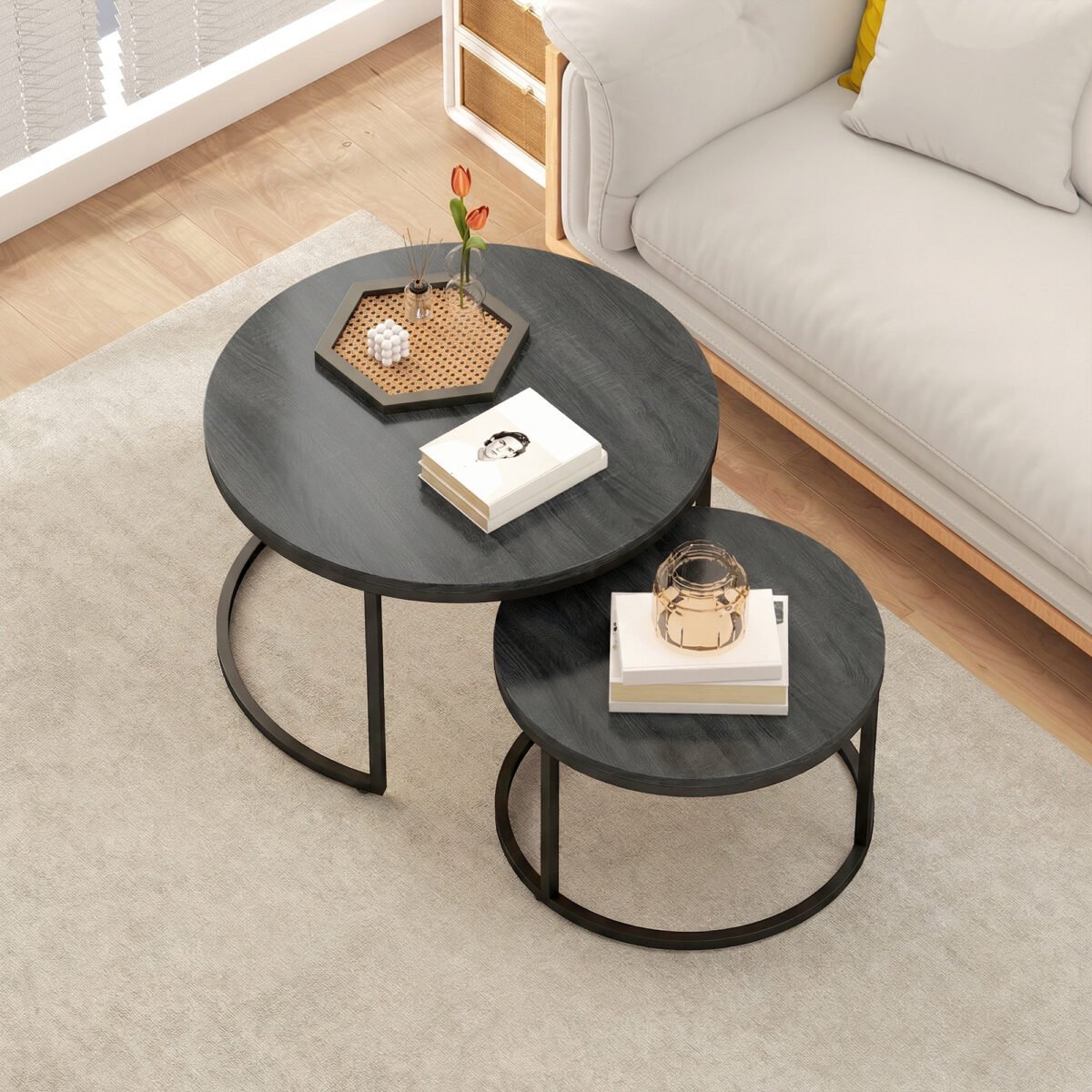 Sudedamų kavos staliukų komplektas su metaliniu rėmu – Paveikslėlis 8