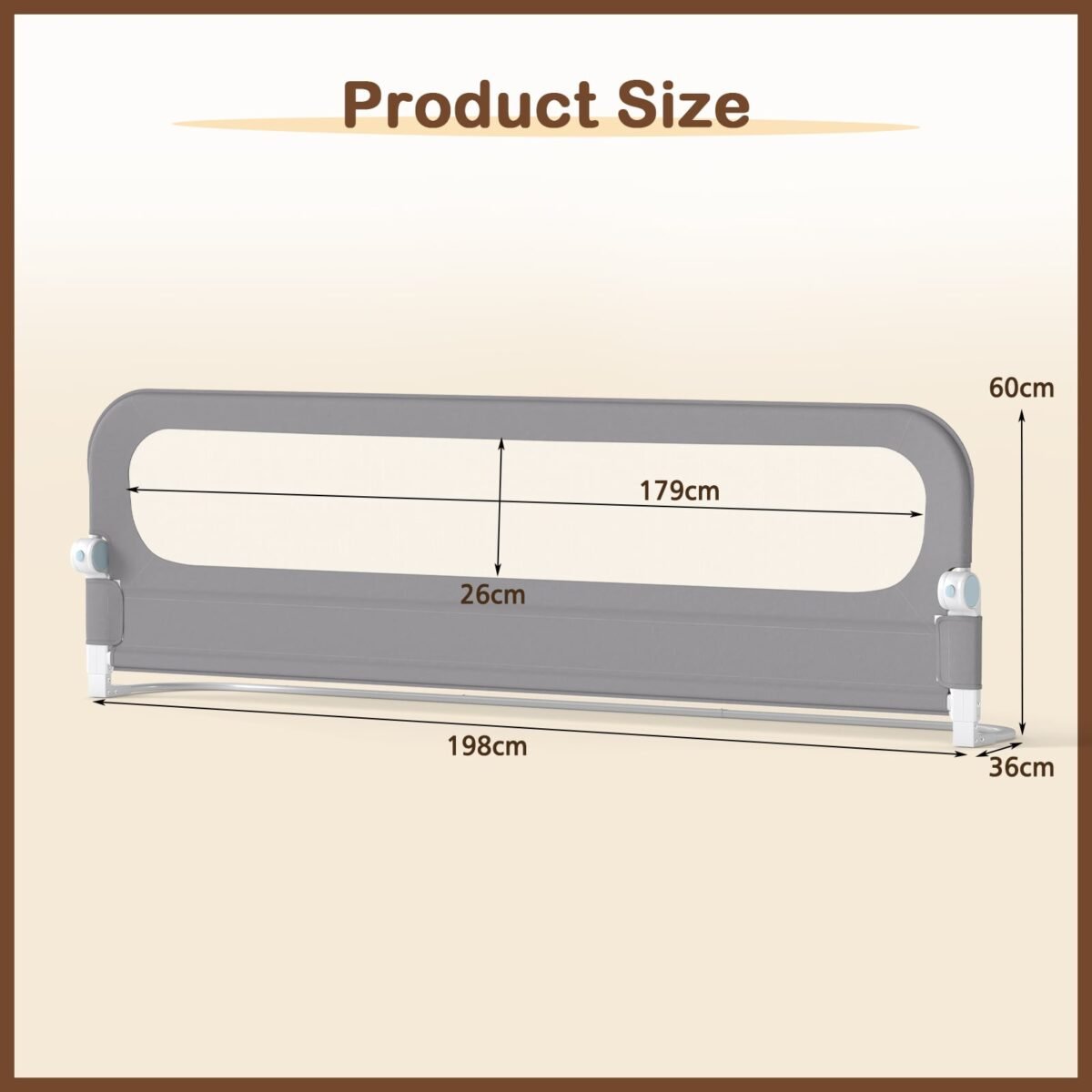 Sulankstoma ir reguliuojama apsauginė lovos tvorelė kūdikiams 120 cm (Pilka) – Paveikslėlis 2