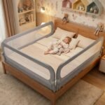 Sulankstoma ir reguliuojama apsauginė lovos tvorelė kūdikiams 120 cm (Pilka) – Paveikslėlis 3