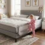 Sulankstoma ir reguliuojama apsauginė lovos tvorelė kūdikiams 120 cm (Pilka) – Paveikslėlis 4