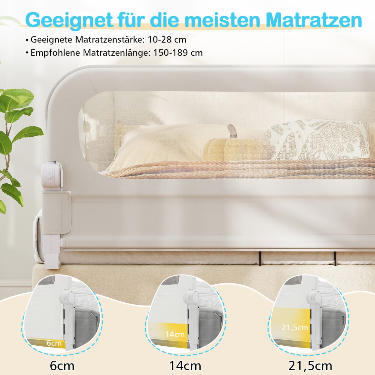 Sulankstoma ir reguliuojama lovos apsauga mažiems vaikams (Balta)