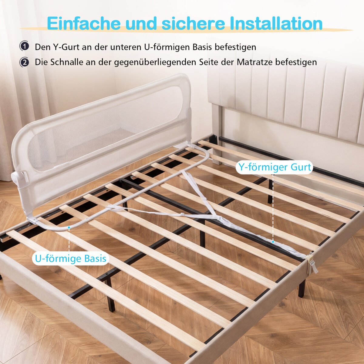 Sulankstoma ir reguliuojama lovos apsauga mažiems vaikams 148 cm (Balta) – Paveikslėlis 3