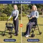 Sulankstoma lengva vaikštynė su sėdyne ir reguliuojama aukščiu (Juoda) – Paveikslėlis 3