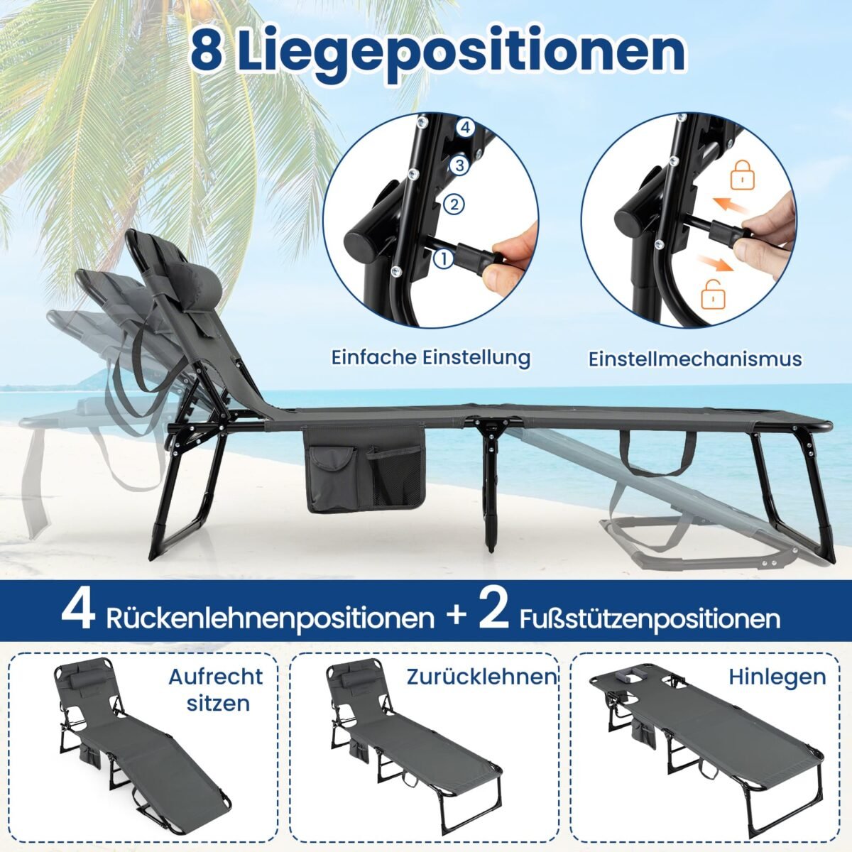 Sulankstomas gultas su reguliuojama atlošo padėtimi ir angomis veidui bei rankoms (Pilka) – Paveikslėlis 3