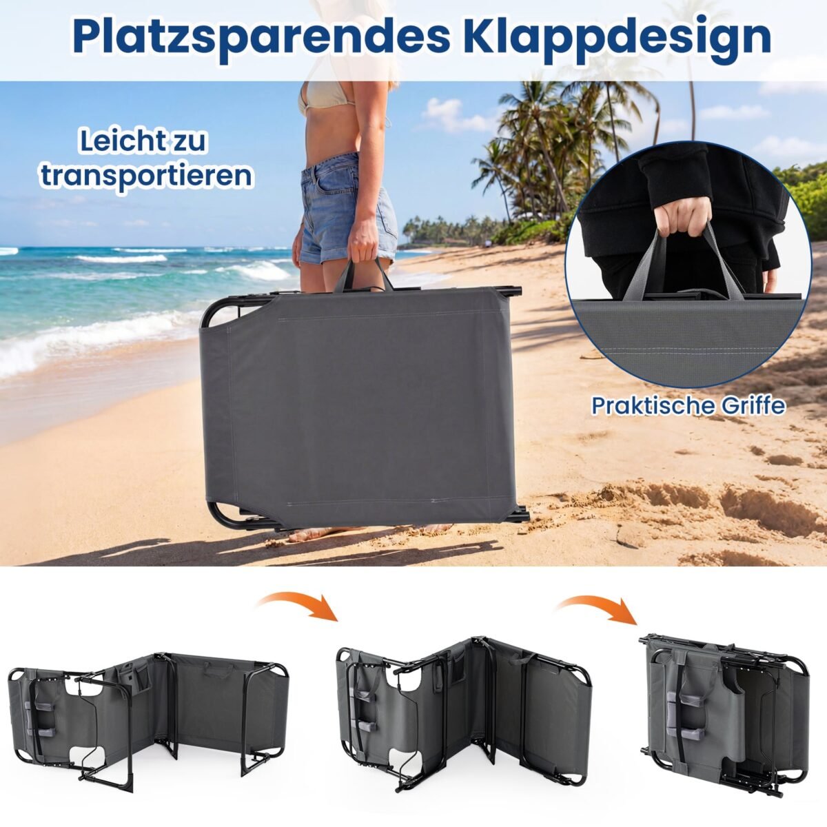 Sulankstomas gultas su reguliuojama atlošo padėtimi ir angomis veidui bei rankoms (Pilka) – Paveikslėlis 4